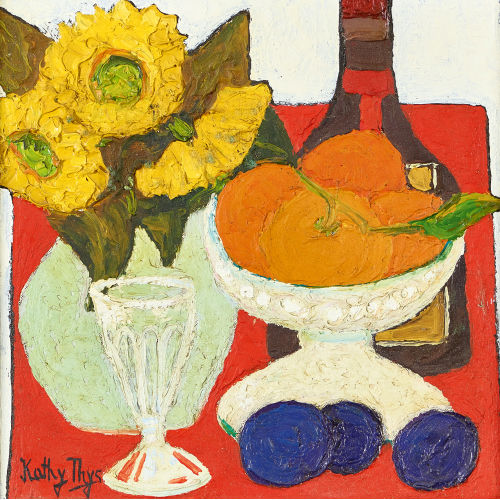 KATHY (EIGTL. THYS-BILL THYS : Stillleben mit Sonnenblumen, Orangen und Orangenlik�r (DOBIASCHOFSKY AUKTIONEN AG)