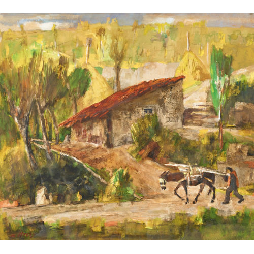 WALTER KREBS : Landschaft mit beladenem Pferd und Bauer (DOBIASCHOFSKY AUKTIONEN AG)