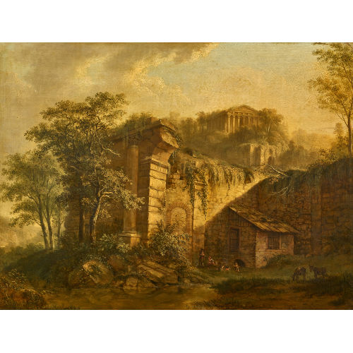 LUDWIG HESS : S�dliche Landschaft mit Ruinen und antikem Tempel (DOBIASCHOFSKY AUKTIONEN AG)