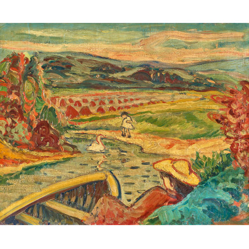 19./20. JH. FRANKREICH : Flusslandschaft mit M�dchen und Schwan (DOBIASCHOFSKY AUKTIONEN AG)