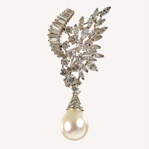 PERLEN-DIAMANT-BROSCHE : (DOBIASCHOFSKY AUKTIONEN AG)