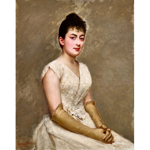 HERMANN SCHULTZ : Portr�t einer eleganten Dame im weissen Kleid (DOBIASCHOFSKY AUKTIONEN AG)
