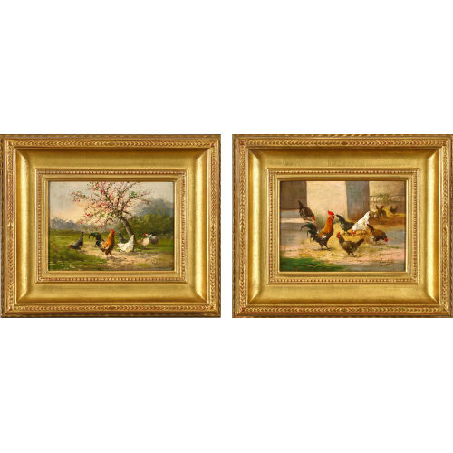 DUBOIS : H�hner im Hof. / H�hner mit bl�hendem Baum. Gegenst�cke (DOBIASCHOFSKY AUKTIONEN AG)