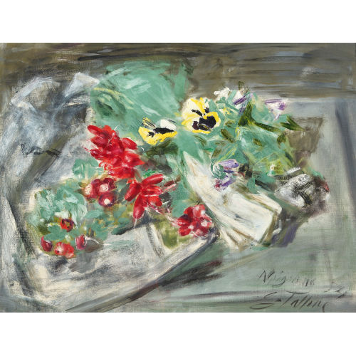 GUIDO TALLONE : Stillleben mit Radieschen, Spargelbund und Stiefm�tterchen (DOBIASCHOFSKY AUKTIONEN AG)