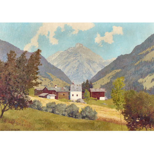 HUMBERT HEUSSER : Walliser Sommerlandschaft mit einem Dorf (DOBIASCHOFSKY AUKTIONEN AG)