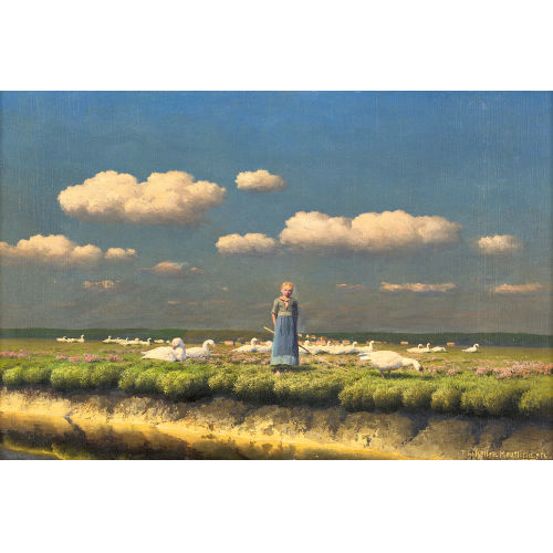 PAUL WILHELM KELLER-REUTLINGEN : Bauernm�dchen beim H�ten von G�nsen auf dem Feld (DOBIASCHOFSKY AUKTIONEN AG)