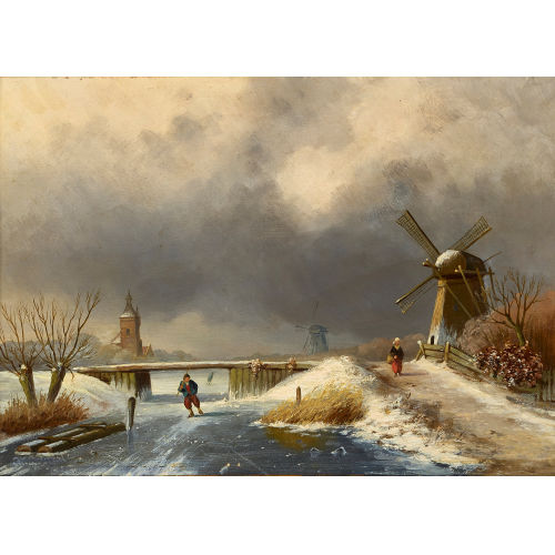 CHARLES HENRI JOSEPH LEICKERT : Vereiste Kanallandschaft mit Windr�dern (DOBIASCHOFSKY AUKTIONEN AG)
