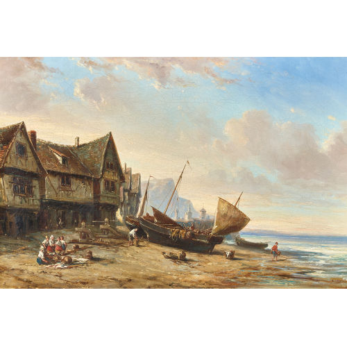 19. JH. ENGLAND : Strand mit Fischerbooten und Staffage (DOBIASCHOFSKY AUKTIONEN AG)