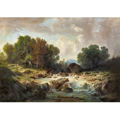 GUSTAVE EUG�NE CASTAN : 'Paysage avec torrent et bucherons (le nettoyage du torrent)' (DOBIASCHOFSKY AUKTIONEN AG)