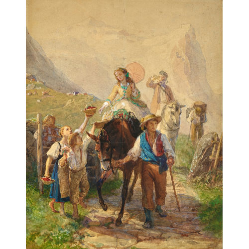 �DOUARD-HENRI GIRARDET : Elegante Reisende auf einem Saumpfad vor dem Wetterhorn (DOBIASCHOFSKY AUKTIONEN AG)