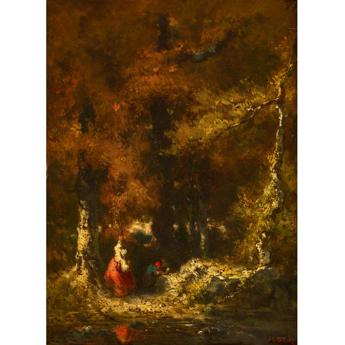 NARCISSE VIRGILE DIAZ DE LA PE�A : Waldlichtung mit Dame und m�nnlicher Begleitung (DOBIASCHOFSKY AUKTIONEN AG)