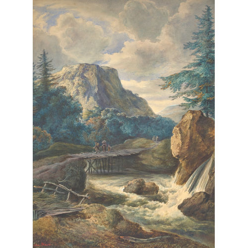 ALEX KAISER : Berglandschaft mit Bauernfamilie auf einer Br�cke (DOBIASCHOFSKY AUKTIONEN AG)