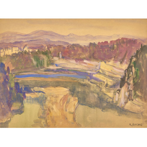RAYMOND BUCHS : Weite Landschaft mit Bergkette (DOBIASCHOFSKY AUKTIONEN AG)