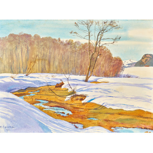 PLINIO COLOMBI : Sonnige Vorfr�hlingslandschaft mit Schneeschmelze (DOBIASCHOFSKY AUKTIONEN AG)