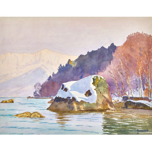 PLINIO COLOMBI : Winterliches Ufer zwischen Spiez und Faulensee am Thunersee (DOBIASCHOFSKY AUKTIONEN AG)