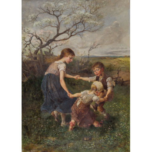 EMIL KEYSER : Kinder beim Ringelreihenspiel auf der Fr�hlingswiese (DOBIASCHOFSKY AUKTIONEN AG)