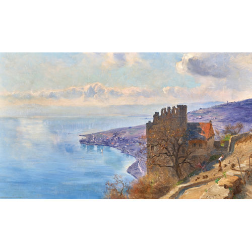 FRITZ-�DOUARD HUGUENIN-LASSAUGUETTE : Vue sur le Lavaux et le lac L�man (DOBIASCHOFSKY AUKTIONEN AG)