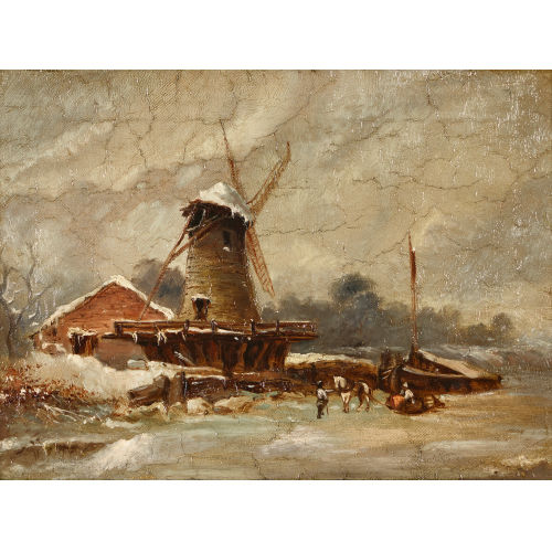 20. JH. HOLLAND : Winterlandschaft mit Windm�hle und vereistem Kanal (DOBIASCHOFSKY AUKTIONEN AG)