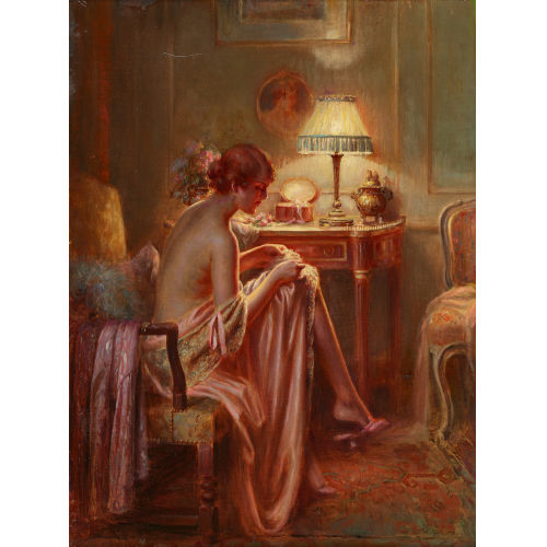 DELPHIN ENJOLRAS : Jeune femme sous la lampe (DOBIASCHOFSKY AUKTIONEN AG)