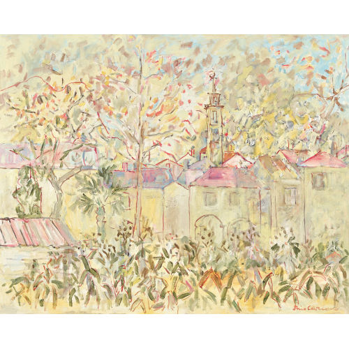MIRO CARCANO : Tessiner H�userlandschaft mit Kirchturm (DOBIASCHOFSKY AUKTIONEN AG)