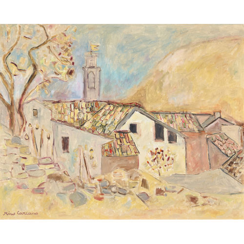 MIRO CARCANO : Tessiner H�userlandschaft mit Kirchturm (DOBIASCHOFSKY AUKTIONEN AG)