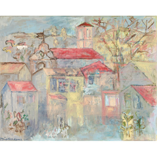 MIRO CARCANO : Tessiner H�user mit Kirche (DOBIASCHOFSKY AUKTIONEN AG)
