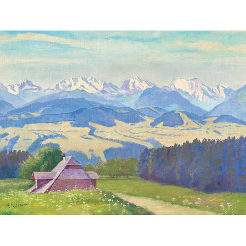 ROBERT KIENER : Fr�hlingslandschaft mit Berner Alpen (DOBIASCHOFSKY AUKTIONEN AG)