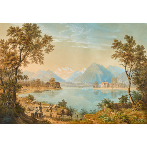 ANTON WINTERLIN : Ansicht der Schadau mit Niesen und Berner Alpen (DOBIASCHOFSKY AUKTIONEN AG)