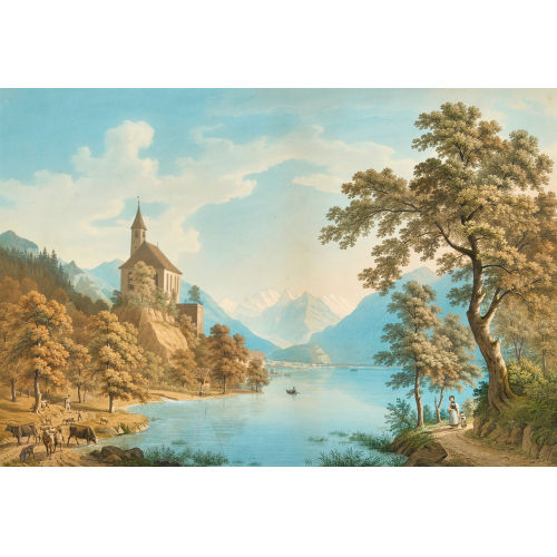 ANTON WINTERLIN : Brienzersee mit Kirche Brienz (DOBIASCHOFSKY AUKTIONEN AG)