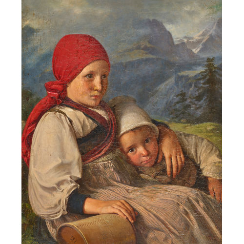 JOHANN FRIEDRICH DIETLER : Sitzendes Kinderpaar auf der Alp (DOBIASCHOFSKY AUKTIONEN AG)