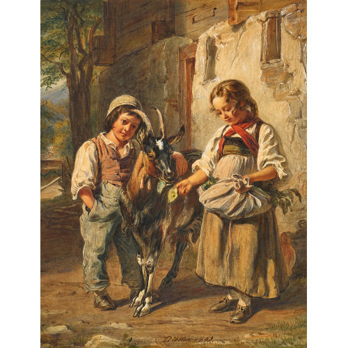 JOHANN FRIEDRICH DIETLER : Bauernkinder mit einer Ziege (DOBIASCHOFSKY AUKTIONEN AG)