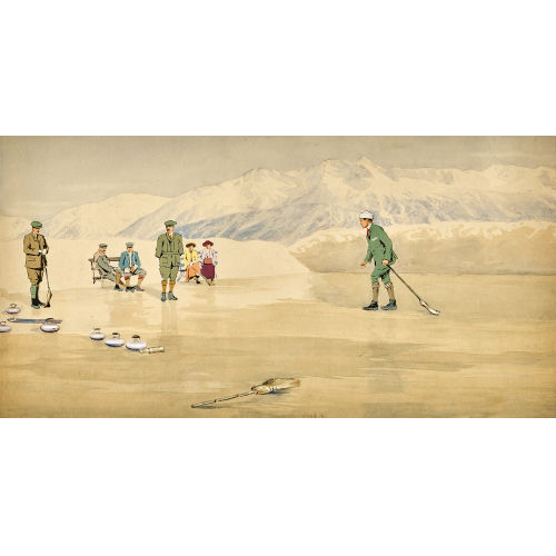 CARLO PELLEGRINI : Curling-Spieler auf zugefrorenem See (DOBIASCHOFSKY AUKTIONEN AG)