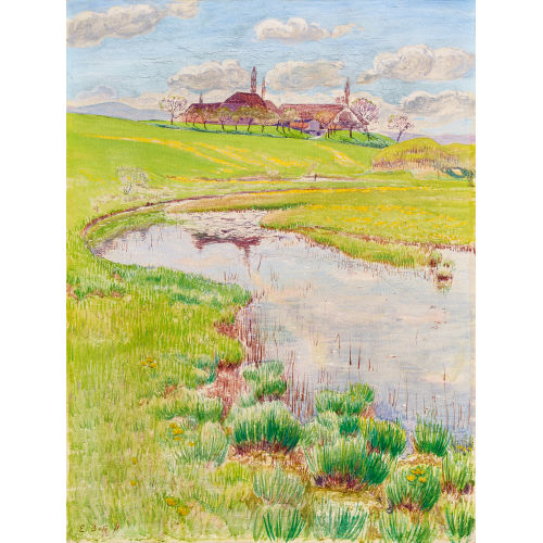 EDUARD BOSS : Teichlandschaft mit Bauernhof (DOBIASCHOFSKY AUKTIONEN AG)