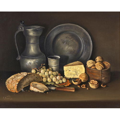 CHARLES MENGE : Stillleben mit Brot, K�se, Trauben, N�ssen und Zinngeschirr (DOBIASCHOFSKY AUKTIONEN AG)
