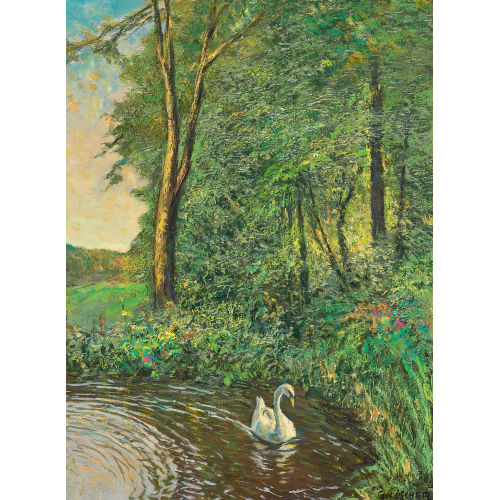 GOTTFRIED L�SCHER : 'Weiher Eichberg bei Uetendorf mit Schwan' (DOBIASCHOFSKY AUKTIONEN AG)