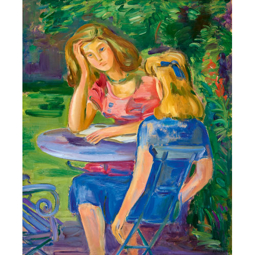 ERNEST (EIGTL. HUBER HUBERT : Zwei junge Frauen am Gartentisch (DOBIASCHOFSKY AUKTIONEN AG)