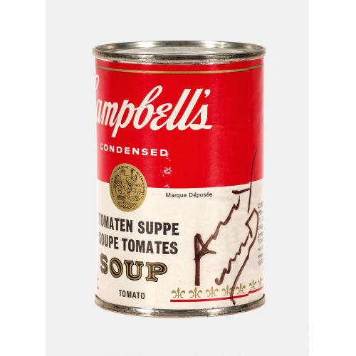 ANDY WARHOL : Autogramm auf Cambell's Tomatensuppen-Blechdose (DOBIASCHOFSKY AUKTIONEN AG)