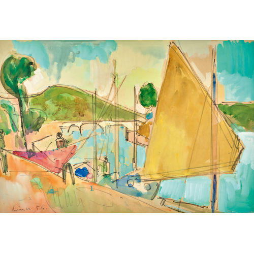 CARL WALTER LINER : Segelboote am Flussufer (DOBIASCHOFSKY AUKTIONEN AG)