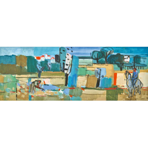 JACQUES D�BLIN : Landschaft mit Feldarbeiter und Reiter (DOBIASCHOFSKY AUKTIONEN AG)