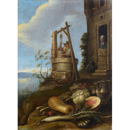 WILLEM KALF : Stillleben mit Gem�se vor einem Brunnen (DOBIASCHOFSKY AUKTIONEN AG)