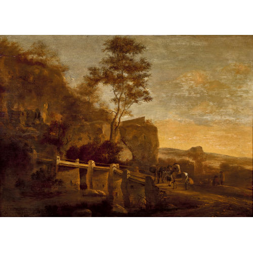 JAN DIRKS BOTH : S�dliche Landschaft mit S�umern und Br�cke (DOBIASCHOFSKY AUKTIONEN AG)