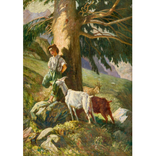 ERNST OTTO LEUENBERGER : Hirte mit Ziegen unter Bumen (DOBIASCHOFSKY AUKTIONEN AG)