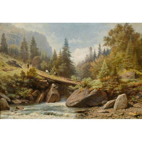 JOHANN JOSEPH GEISSER : Sommerlicher Bergbach mit Steg und K�hen (DOBIASCHOFSKY AUKTIONEN AG)