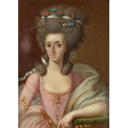 FRANCIS HAYMAN : Portr�t einer eleganten Dame mit Blumenkette im Haar (DOBIASCHOFSKY AUKTIONEN AG)