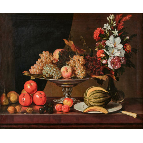JOHANNES D�NZ : Herbstliches Stillleben mit Fr�chten und Blumenbouquet (DOBIASCHOFSKY AUKTIONEN AG)