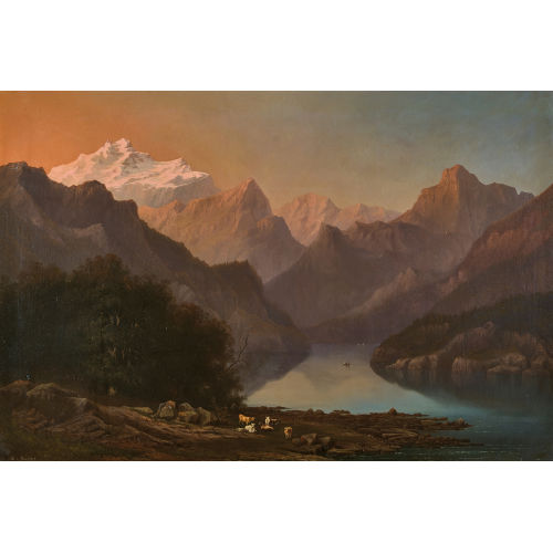 TH�ODORE M�LLER : Berglandschaft mit See im Abendrot (DOBIASCHOFSKY AUKTIONEN AG)