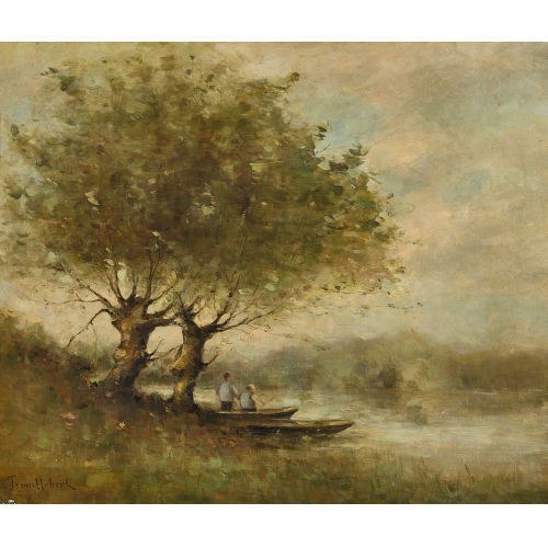 PAUL D�SIR� TROUILLEBERT : Uferpartie mit zwei Anglern (DOBIASCHOFSKY AUKTIONEN AG)
