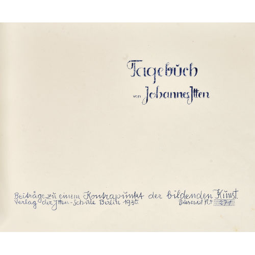 JOHANNES ITTEN : 'Tagebuch. Beitr�ge zu einem Kontrapunkt der bildenden Kunst' (DOBIASCHOFSKY AUKTIONEN AG)