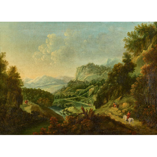 18. JH. NIEDERLANDE : H�gelige Landschaft mit Fluss und Staffage (DOBIASCHOFSKY AUKTIONEN AG)