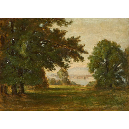 BARTHLEMY MENN : Parkpartie am Seeufer mit Blick auf die Stadt Genf (DOBIASCHOFSKY AUKTIONEN AG)